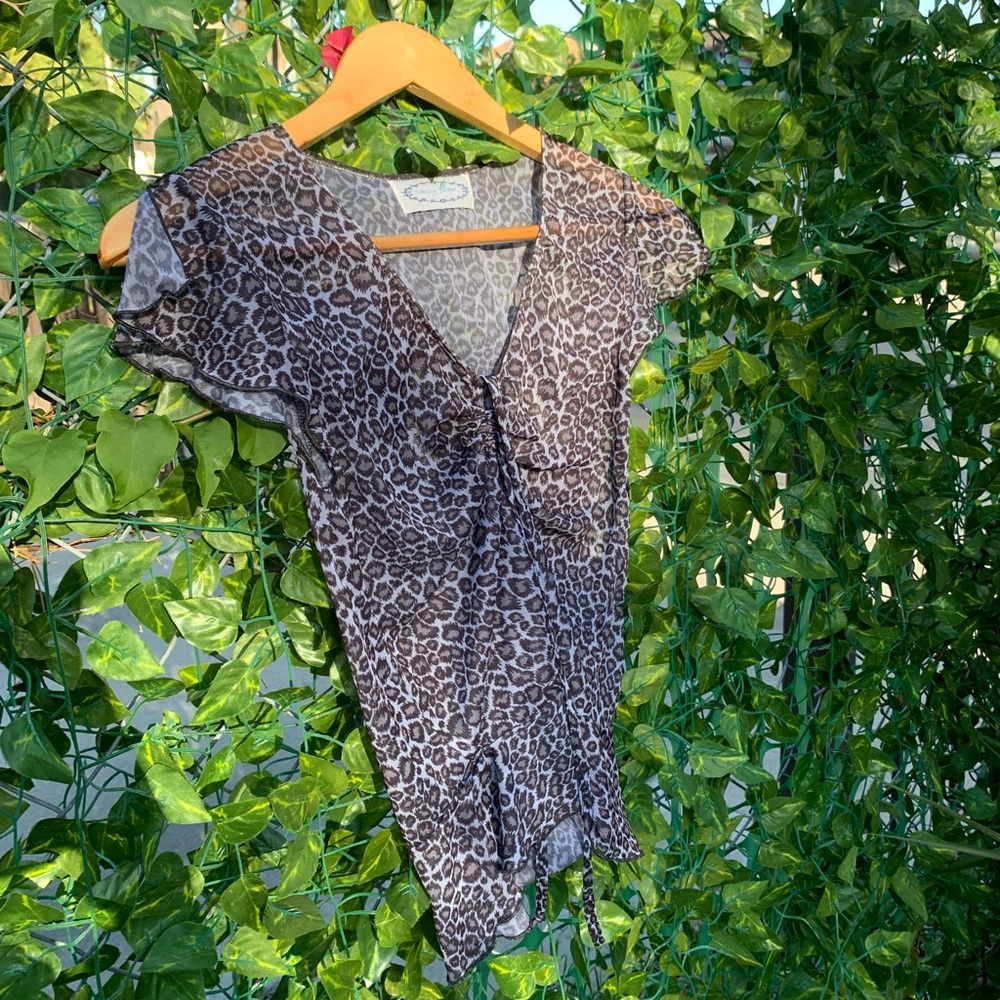 SET of leopard print mesh pajamas/swim coverup
